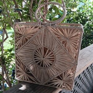 House of Harlow 1960 Hand Woven Basket Rattan Bohemian Wicker Bag